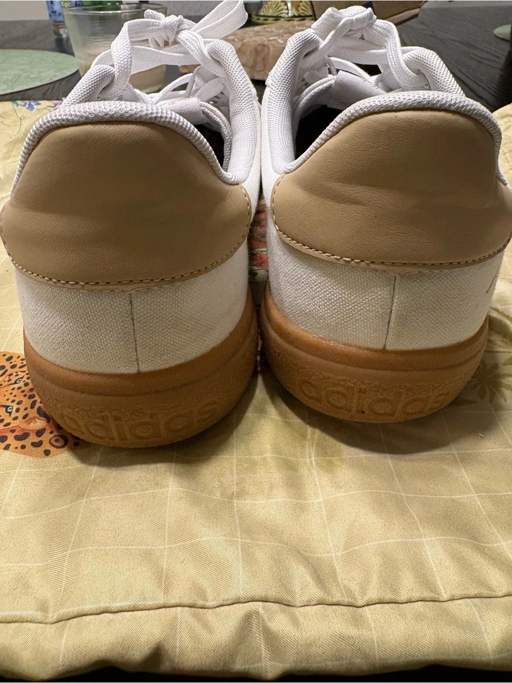 adidas White Canvas Sneakers with Gum Outsole and Gold Heel Tab